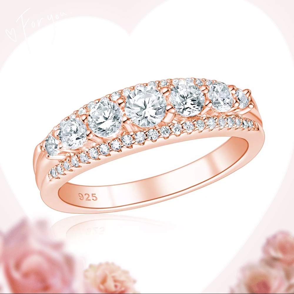 💖Rose Gold Engagement Promise Wedding Ring Thick Band Bridal gift pink gold